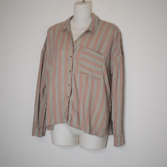 Oneill Sz S Davis Woven Long Sleeve Button Down Top Blouse Striped Boho Beachy - Picture 4 of 16